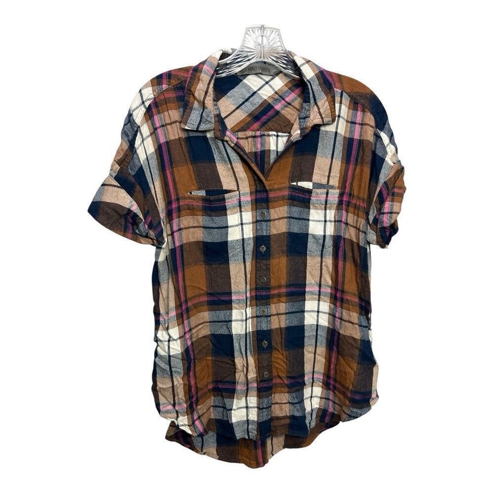 Harley-Davidson Women's Med Western Shirt Brown Blue Plaid Short Sleeve HDMC